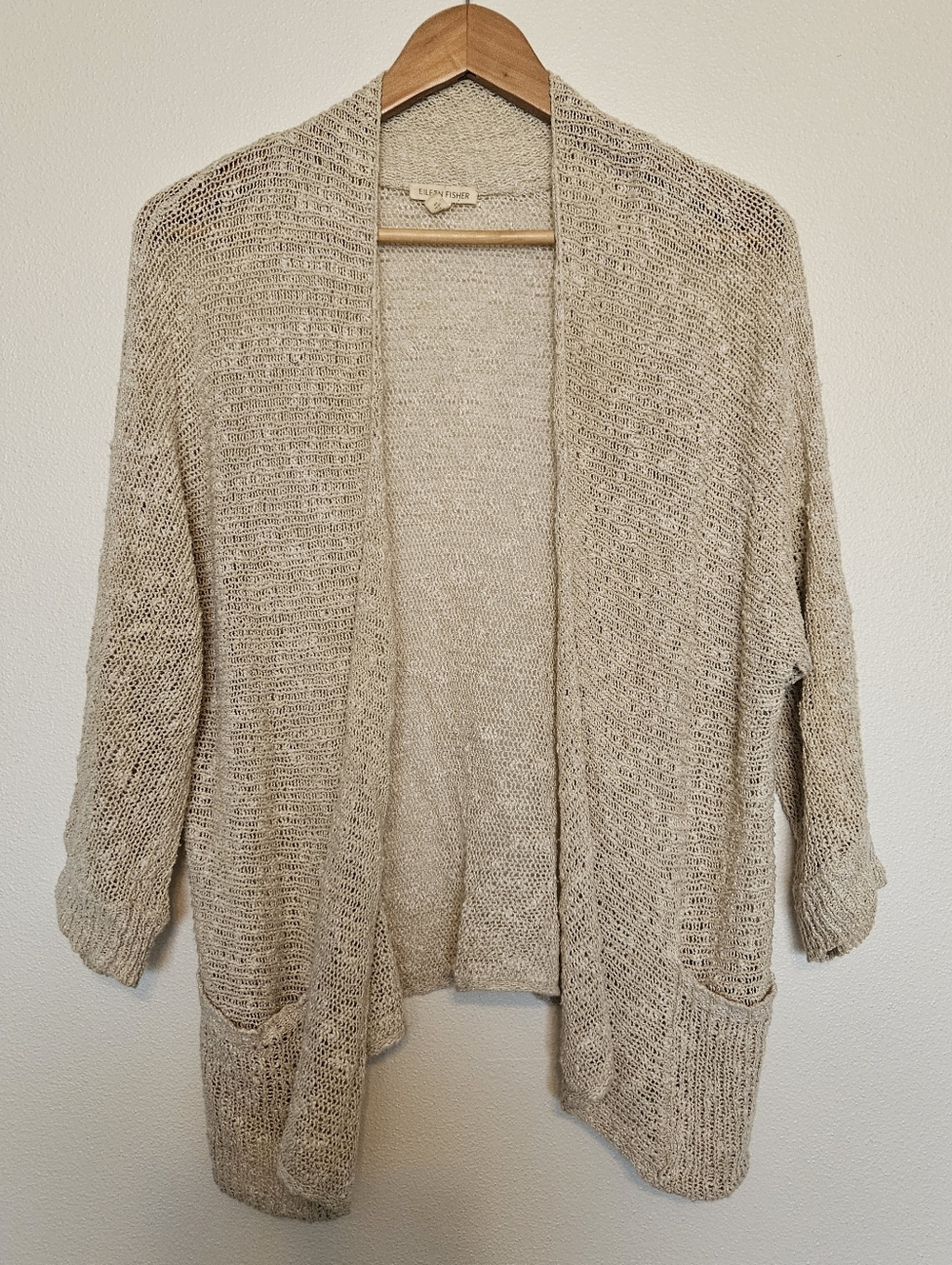 EILEEN FISHER Linen Blend Open Cardigan Pockets Medium